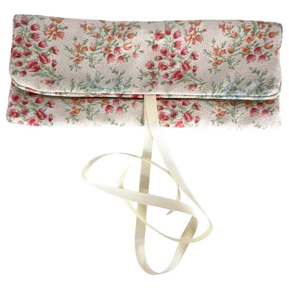 New Longaberger Vintage Blossom Floral Fabric Jewelry Roll Fabric Organizer Bag - Picture 3 of 7